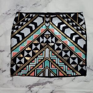 Express Black/White/Gold Sequin Mini Skirt
